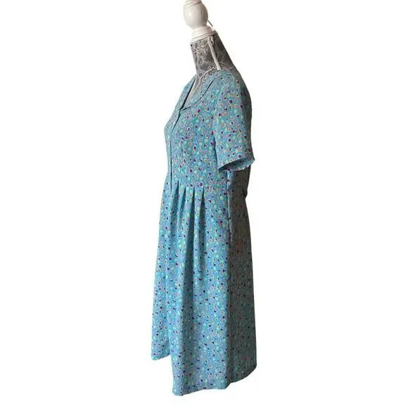 VINTAGE 90s Liz Claiborne Fruit Print Button Front Midi Dress Blue - Picture 2 of 11